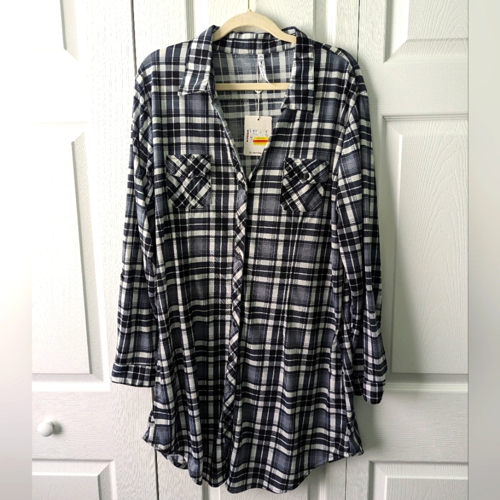White Mark Black and White Plaid Button Down Shirt